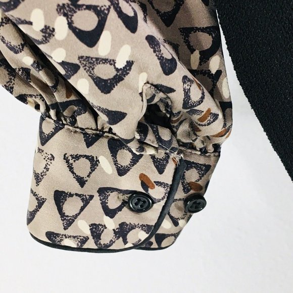 Vintage Joan Collins Silk Top Blouse Sz 4 Retro Triangle Print Snap Neckline - Picture 6 of 11